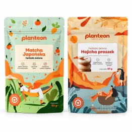 Matcha Japońska Herbata Zielona w Proszku 50 g + Herbata Zielona Hojicha w Proszku 50 g - Planteon