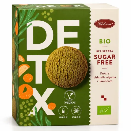 Ciastka z Chlorellą i Skórką Pomarańczową Wegańskie Bez Dodatku Cukru BIO 125 g - Delicia
