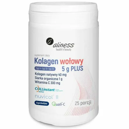 Kolagen Wołowy 5 g PLUS Natywny, Siarka Organiczna, Witamina C 158,5 g - Aliness
